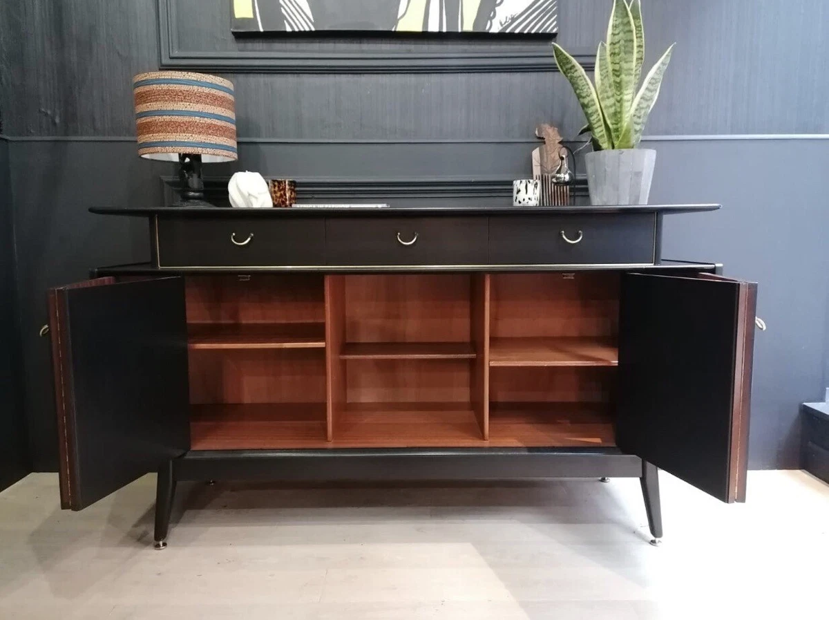 Sideboard Mid Century Upcycled Painted Vintage Storage Black And Gold Furniture