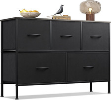 Charcoal Black 5-Drawer Fabric Dresser for Bedroom, Living Room, Nursery