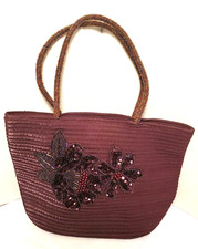 VINTAGE PURPLE PURSE BEADED FLOWERS HANDELS WHITTALL SHON ANTIQUE HANDBAG