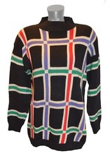 Huntington Ridge Vintage 80s Multi Color Stripe Funky Cotton Blend Sweater sz S