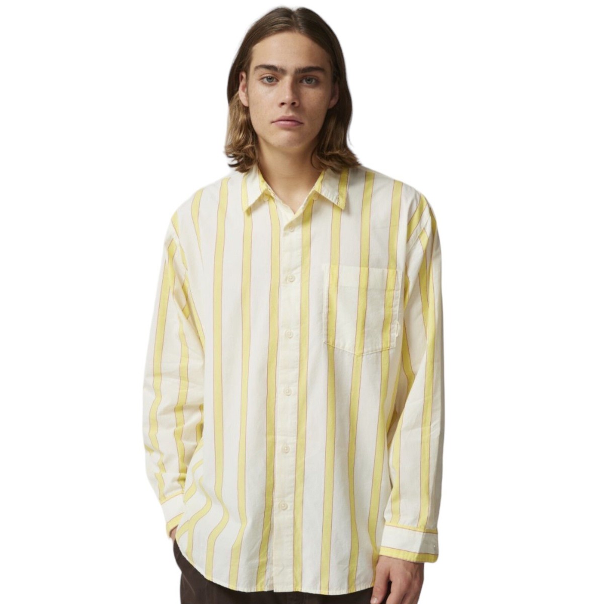 ★LAUL★OVER FIT VERTICAL STRIPE SHIRTS_YELLOW Urban Outfitters Yellow White Corey Wide Stripe Oversized