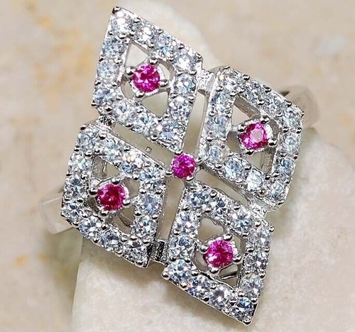 1.81 Carat Genuine Ruby and White Topaz .925 Sterling Silver Ring main image 1