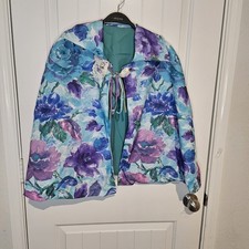 VTG Floral Cloak Cape Whimsigoth Cottagecore Lace Ribbon Tie Blue Purple One...