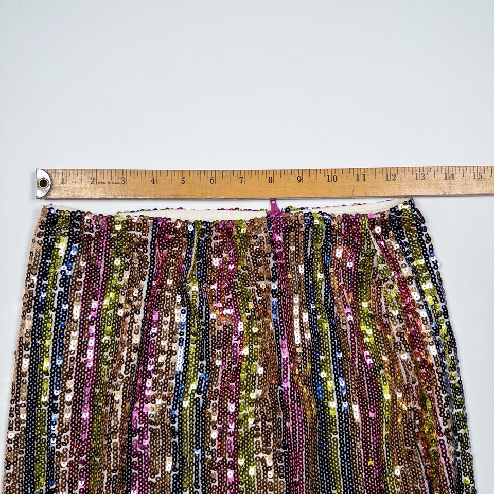 Falda Leith Multicolor Lentejuelas Midi Pequeña Cintura Elástica Fiesta Vacaciones Cóctel Foto 3 de 4