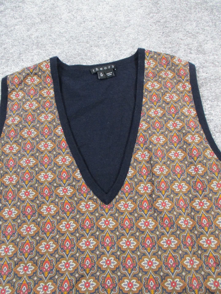 Chaleco Theory para mujer pequeño marrón azul seda tejido pulóver Foto 2 de 4