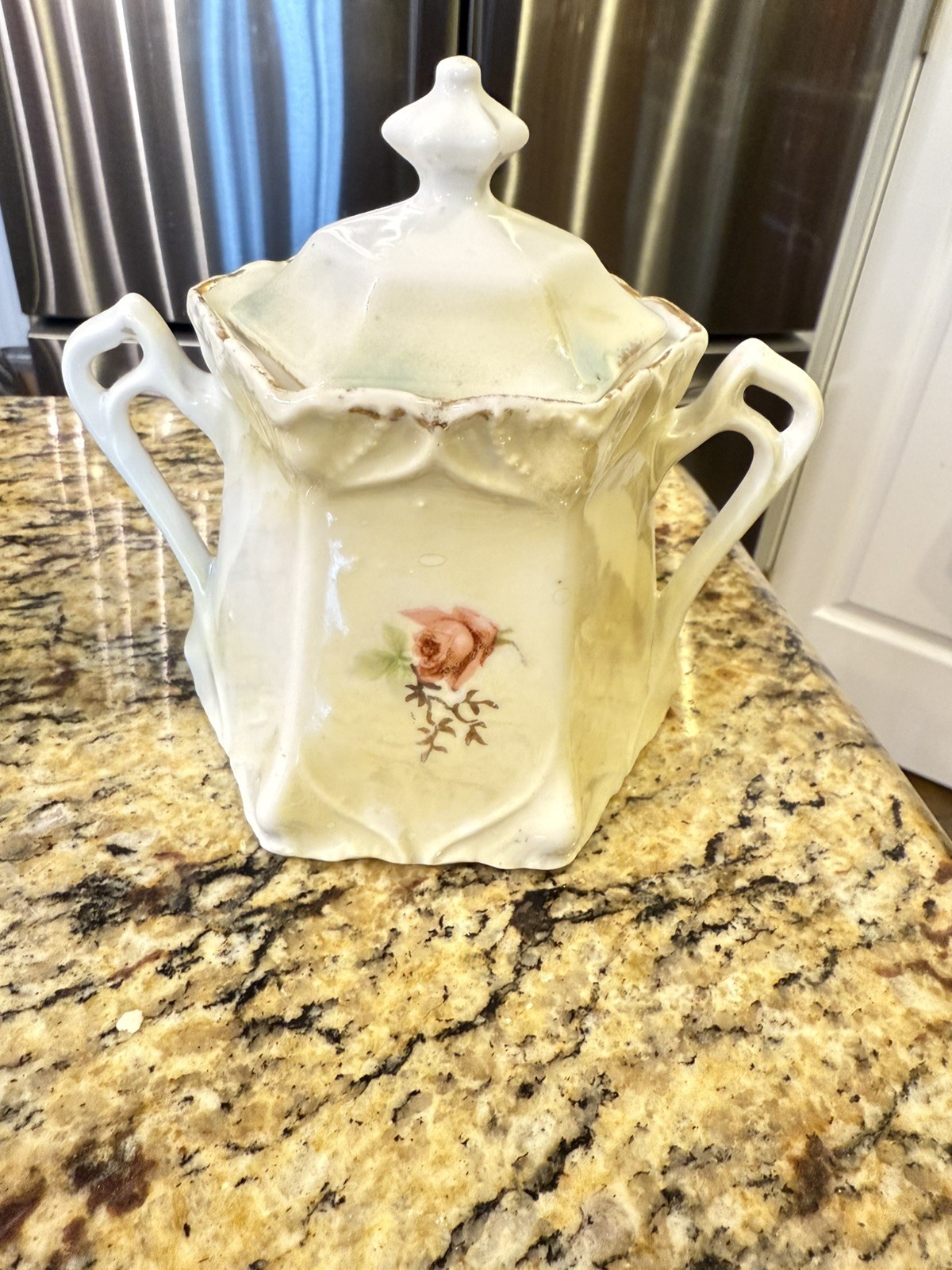 G. Wiegand Germany Gold Trim 4” Floral Creamer  And Sugar Bowl Vintage Antique