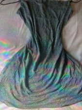 Urban Outfitters Glitter Cowl Neck Slip Mini Dress – Light Blue & Silver Sparkle