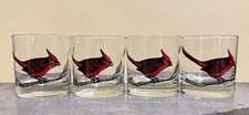 Set Of 4 Vintage Couroc Cardinal Rocks Glasses, MCM Lowball Tumblers, Barware