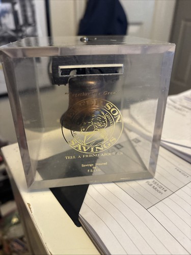 Jefferson Savings St Louis MO Bicentennial Liberty Bell Clear Cube Coin Bank