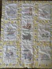 Vintage Baby Blanket Quilt Yellow Needlework