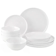 Plates and Bowls Sets, 12 Pieces Dinnerware Sets, Ceramic Dishes Set for 4, W...