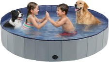Foldable Dog Pool Large Dogs  Kids 71" Hard-Side Collapsible Kiddie Pool Heavy
