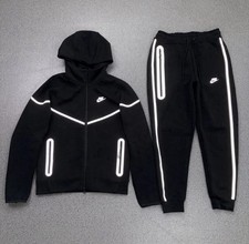 Nike Men's Black Reflective Tracksuit Set Hoodie Track Pants Zip Logo Hooded