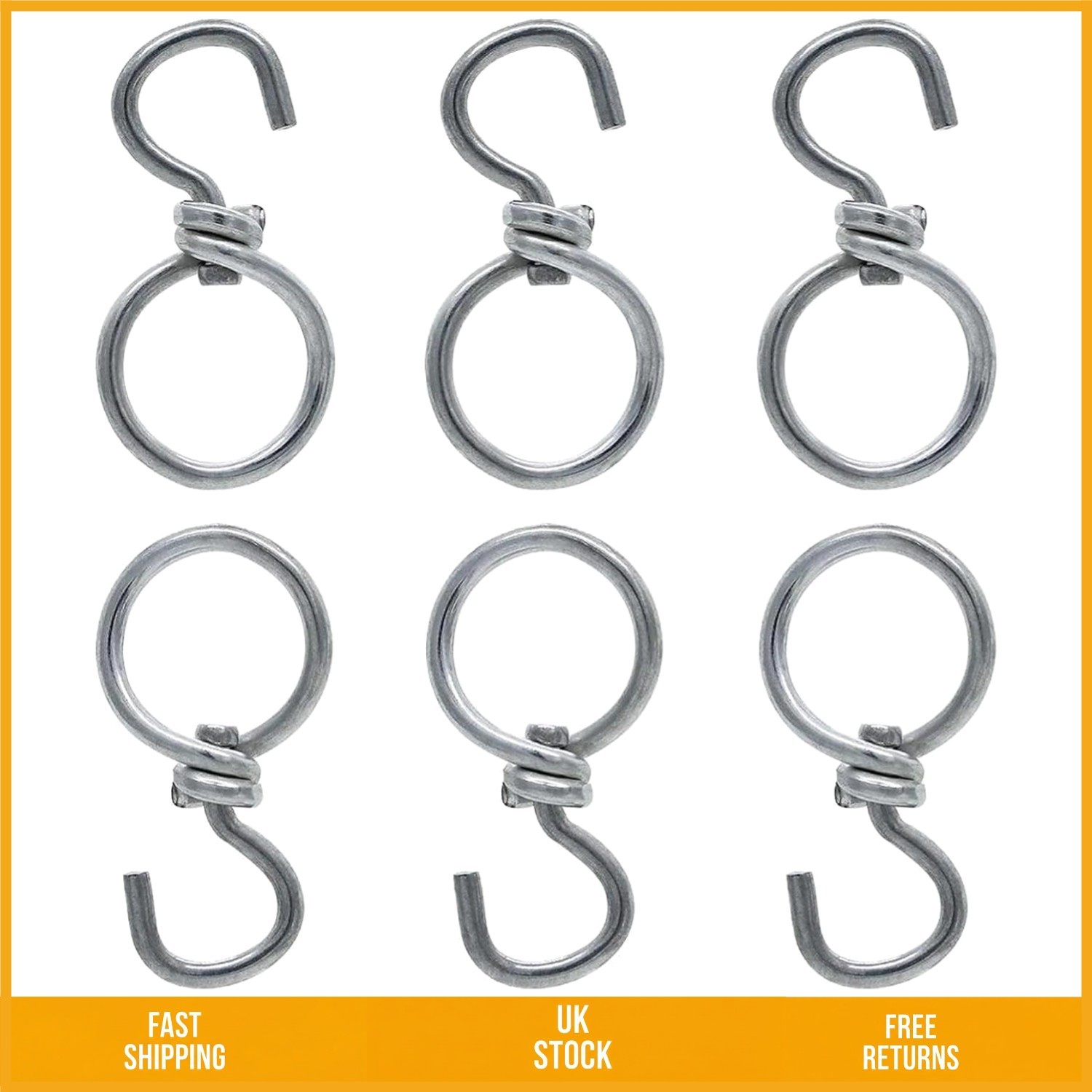 Strong Metal Swivel Hanging Plant Basket Hooks 360 Degree Rotating Silver 6Pk