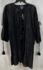 Maeve Anthropologie Women's Black Embroidered Eyelet Tassel Kimono Jacket OS NWT