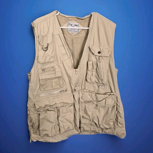 Fishing Utility Vest Fox Fire Mens Vest Cargo Safari Tactical Beige Pockets XL