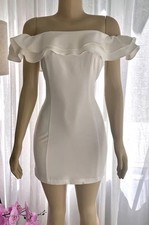 Sensemill White Bodycon Mini Dress Off-Shoulder Flounce Ruffled Sleeve Size M