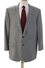 Jos A Bank Mens Gray Plaid Wool Suit Jacket Classic Button Size 48