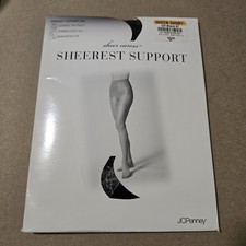 JC Penney SHEEREST SUPPORT Pantyhose QUEEN Short Off Black 87 Control Top