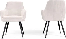 Beige Modern Mid-Century Accent Chairs - Channel Tufted, Set of 2