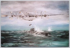 WWII Military Airplane Painting Art Postcard Fleet Air Wing 7 US Navy