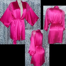 NEW M/L BUST 52" VICTORIA'S SECRET FUCHSIA CHARMEUS SATIN SHORT BABYDOLL ROBE