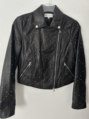 Patrizia Pepe Lederjacke mit Nieten Gr. XS Schwarz