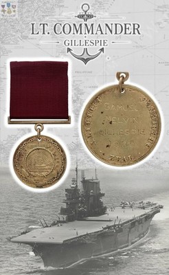 NAMED 1935 NAVY GOOD CONDUCT MEDAL LT. COMMANDER SAMUEL GILLESPIE WWII +RESEARCH
