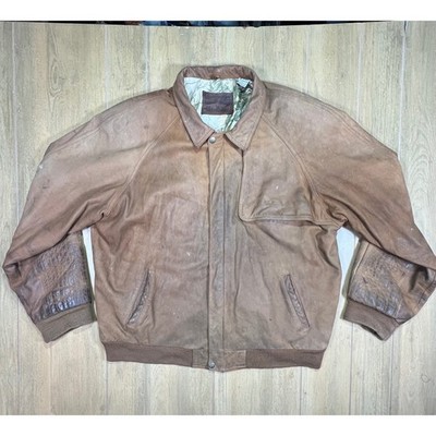 Marlboro Adventure Team Vintage Leather Bomber Jacket Brown XL Distressed XL