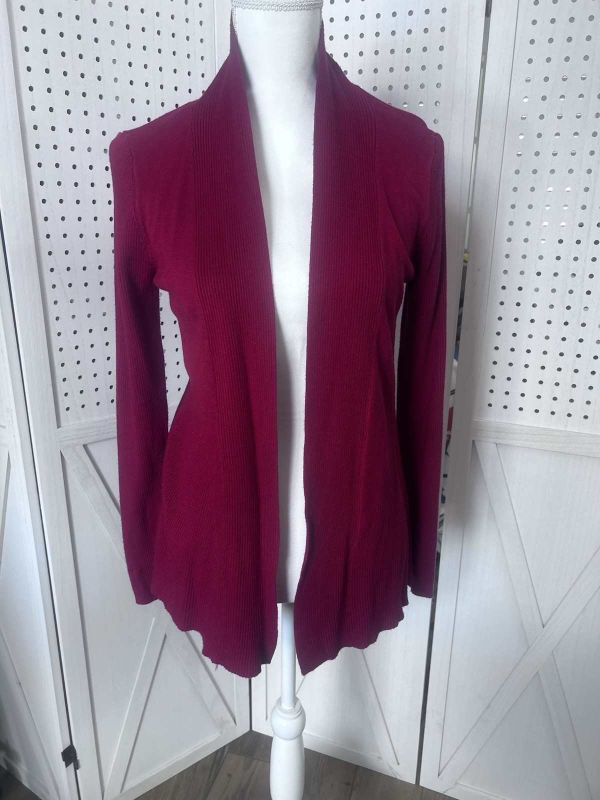 Dana Buchman Ribbed Open Front Shawl Cardigan Sweater Red Size Small