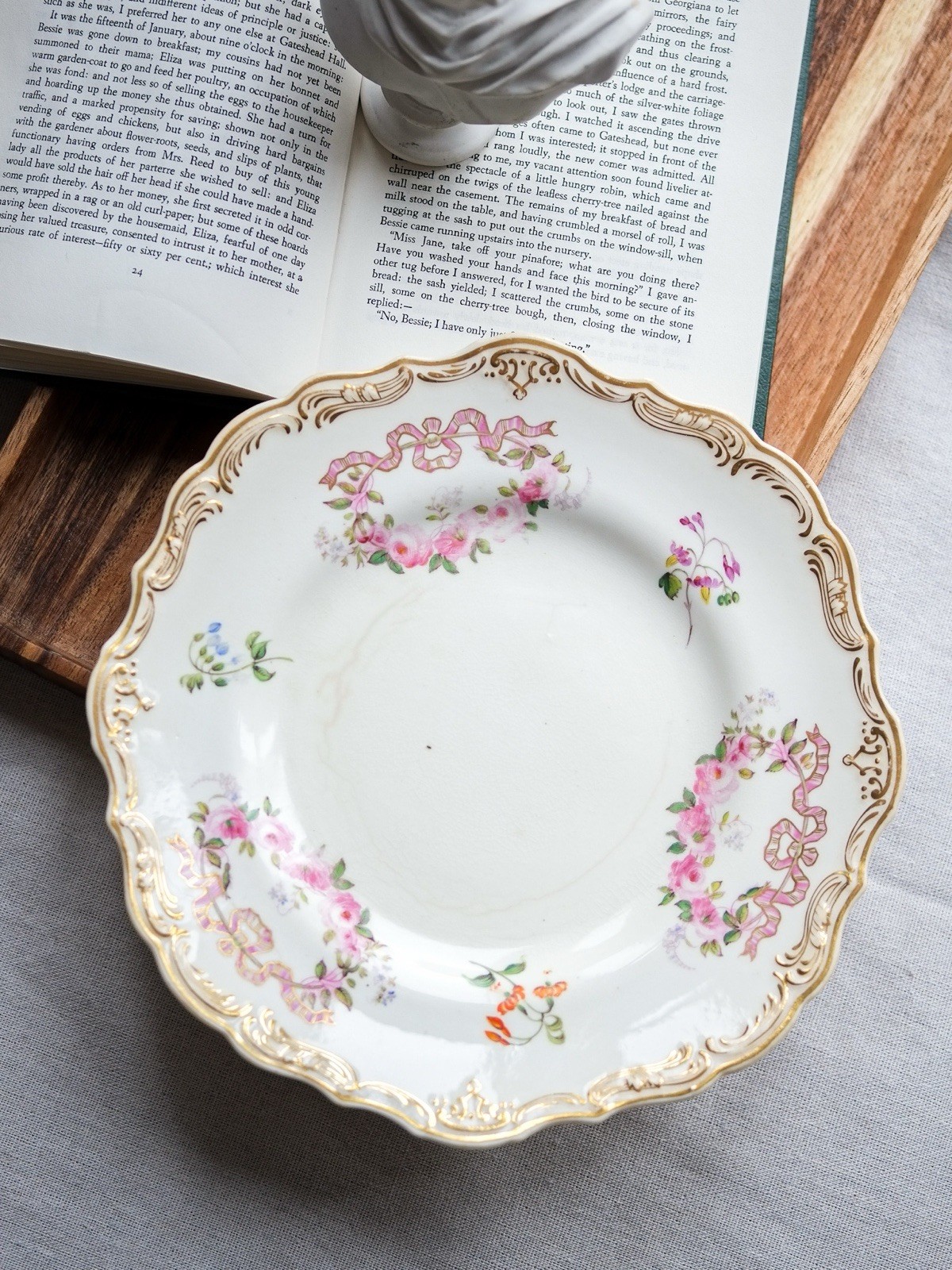 Rococo Ribbon Plate ONE antique rococo Copeland & Garrett Spode ribbon bows swag rose Dish ...
