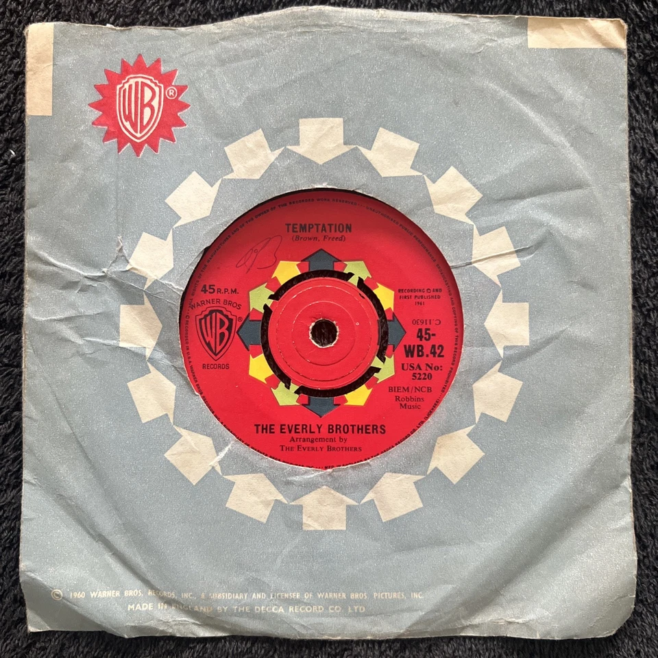 The Everly Brothers – Temptation 7'' Vinyl 1961 CLEANED/TESTED VG+ VIDEO CLIP - Image 2 of 4
