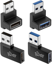 90 Degree USB 3.0 Adapter (4 Pack), Vertical up and down Angle, Horizontal Left 