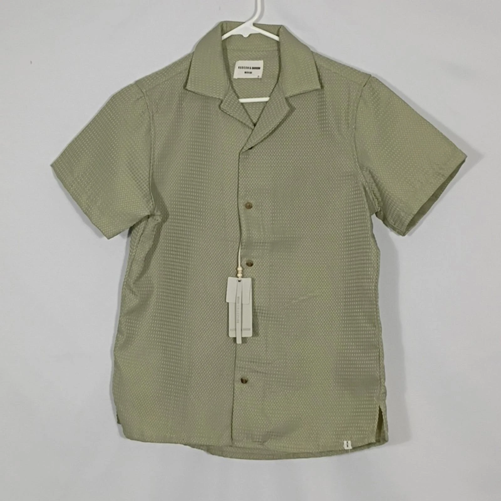 NWT Hudson & Barrow Wovens Linen Short Sleeve Minty GreenButton Down Shirt Sz Sm