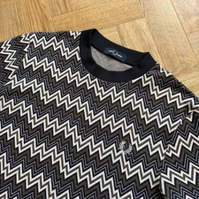 Fred Perry Jacquard Short Sleeve Knit T-Shirt Mens White Black Size Large (L)