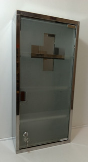 Wall Mounted Lockable Medicine Cabinet Stainless Steel Glass Door