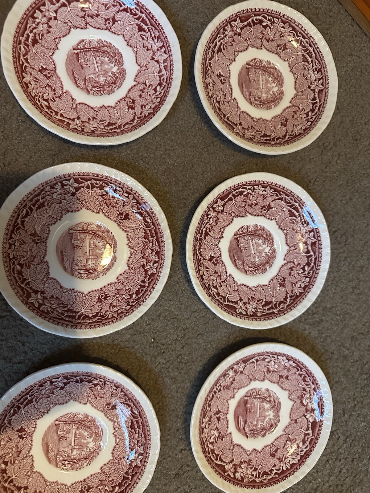 Antique Mason’s Dark Pink Vista England Ironstone Saucer, set of 6