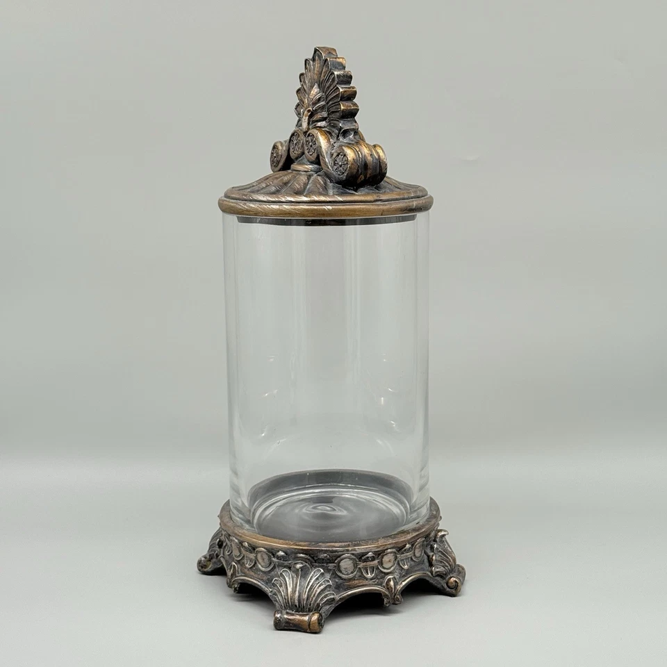 Decorative Glass & Resin Apothecary Hurricane Candle Canister Jar & Lid 12.5" - Image 3 of 4