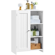  Mobile da Bagno Autoportante Compatto in Legno con 1 Anta e 3 Ripiani Aperti