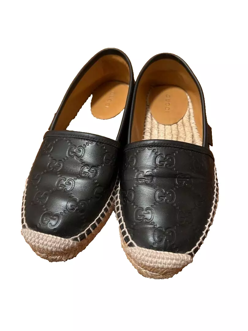 Gucci Espadrilles Chaussures à enfiler Motif GG Cuir Noir Taille 34 US Environ 4 Femmes