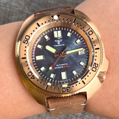 CUSN8 Bronze Tandorio Black White Shell Dial NH35A Automatic Watch Mens Watch