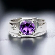 Amethyst Gemstone With 925 Sterling Silver Grooms Ring For Men's #AL146