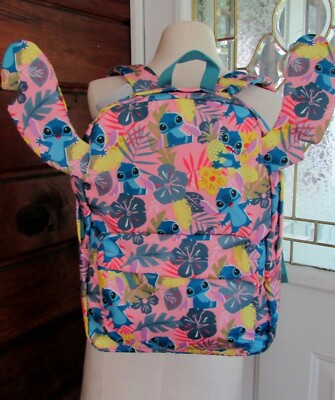 Disney Store Stitch Tropical Backpack Pink Blue School Travel Bag Full Size NWT