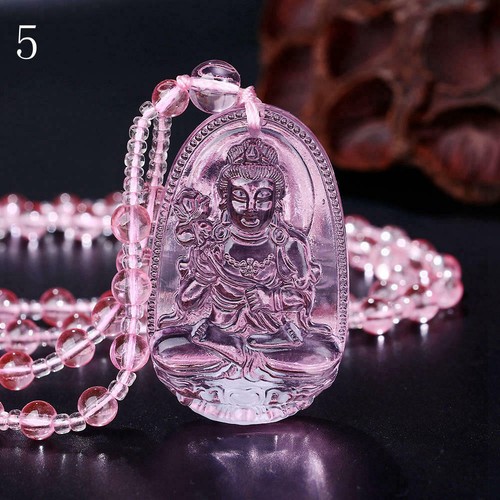 Buddha Necklace Pendant Lucky Stone Gemstone Chain Hand-carved Jewelry Pink New - Picture 9 of 19