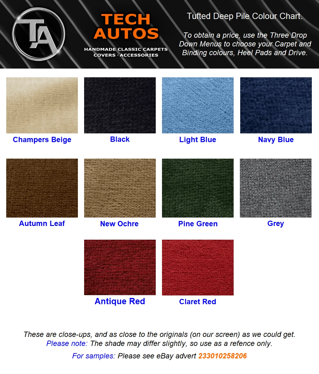 Samples Pack of Classic Car Carpet Material Tufted, Hessian & Auto Velour