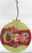 NEW LEANIN TREE CHRISTMAS - Round Card CHEER w/Glitter 4.25" Wide