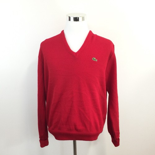 Vintage IZOD Lacoste Mens Size Large Red V-Neck Sweater Made in the USA - Picture 1 of 7