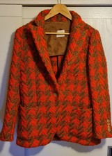 Ladies Capri Pure Wool Dogtooth Orange Brown Smart Jacket, Eur 40, Uk 10-12