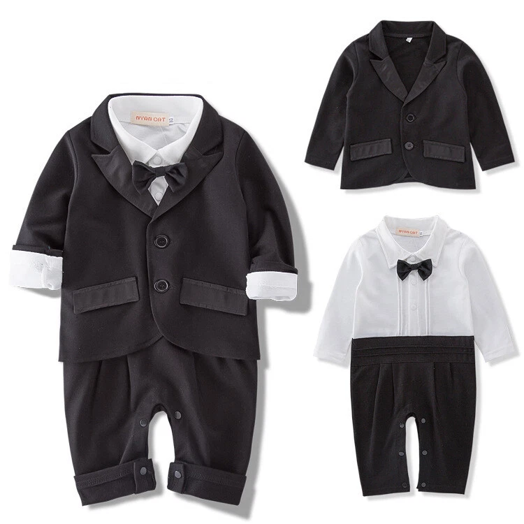 wedding party tuxedo boys jumpsuits +coat baby boy outfits & set - Image 3 of 4