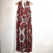 BEME Womens Maxi Dress Plus Size 14 White/Orange/Brown Paisley Print Sleeveless